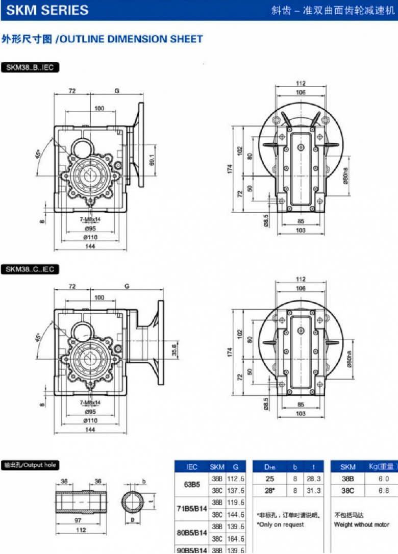 SKM斜齒減速機(jī)-準(zhǔn)雙曲面齒輪減速機(jī)外形尺寸-邁傳減速機(jī)