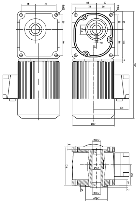 雙面法蘭直角減速機SGF30-400W外形圖